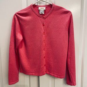 EUC Talbots Petites Pink Cardigan Sweater, Embroidery Detail, Long Sleeve, Small